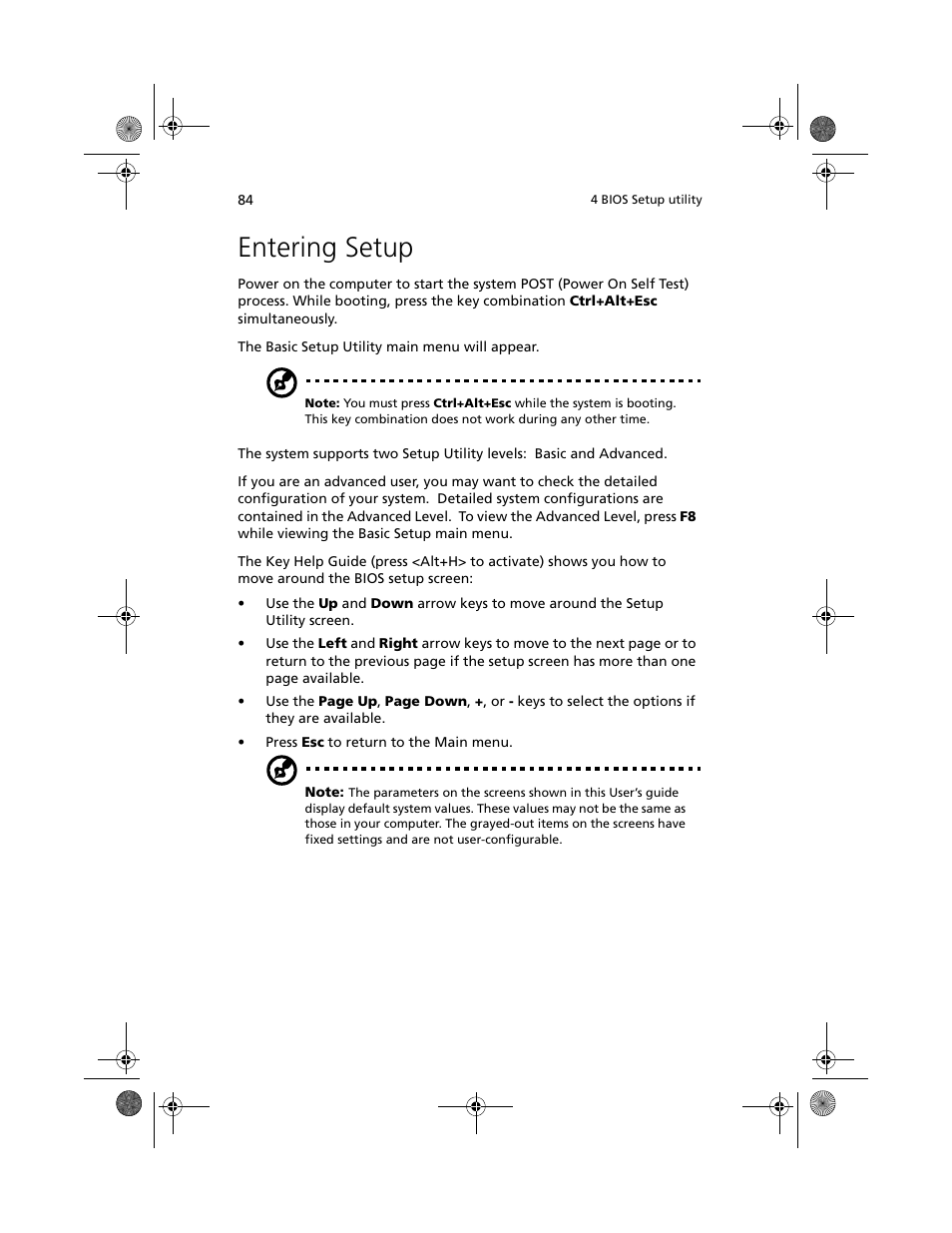 Entering setup | Acer Altos G610 User Manual | Page 94 / 156