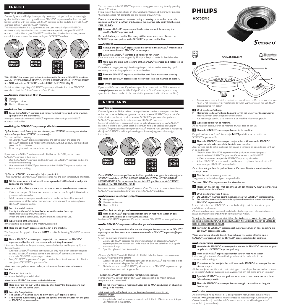 Philips SENSEO® Support à dosette Espresso User Manual | 2 pages