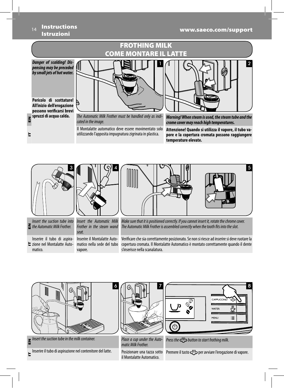 Frothing milk come montare il latte | Philips Saeco Minuto Machine espresso Super Automatique User Manual | Page 14 / 72