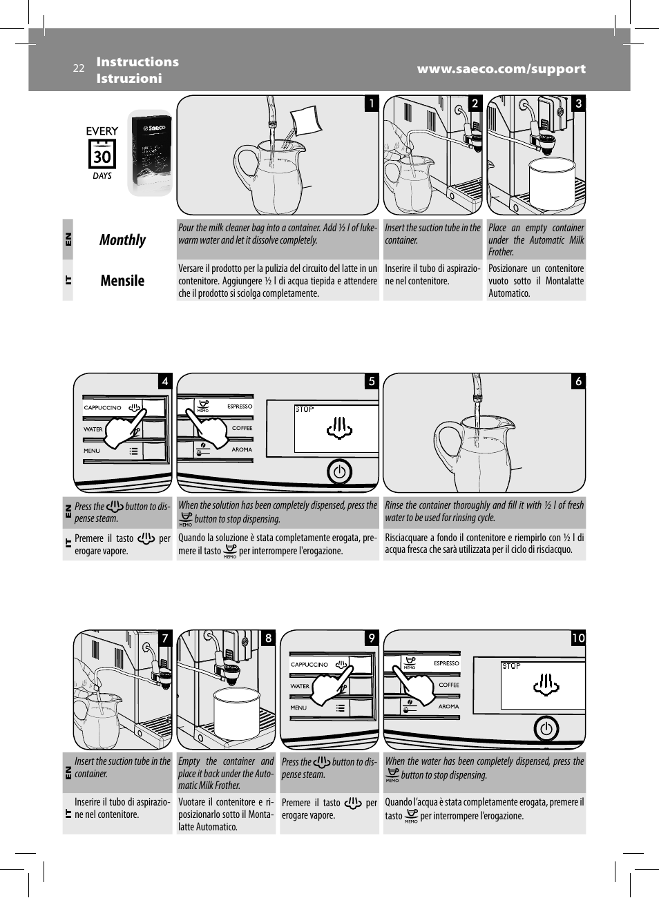 Monthly, Mensile | Philips Saeco Minuto Machine espresso Super Automatique User Manual | Page 22 / 72