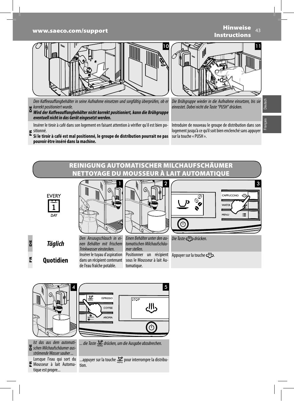Täglich, Quotidien | Philips Saeco Minuto Machine espresso Super Automatique User Manual | Page 43 / 72