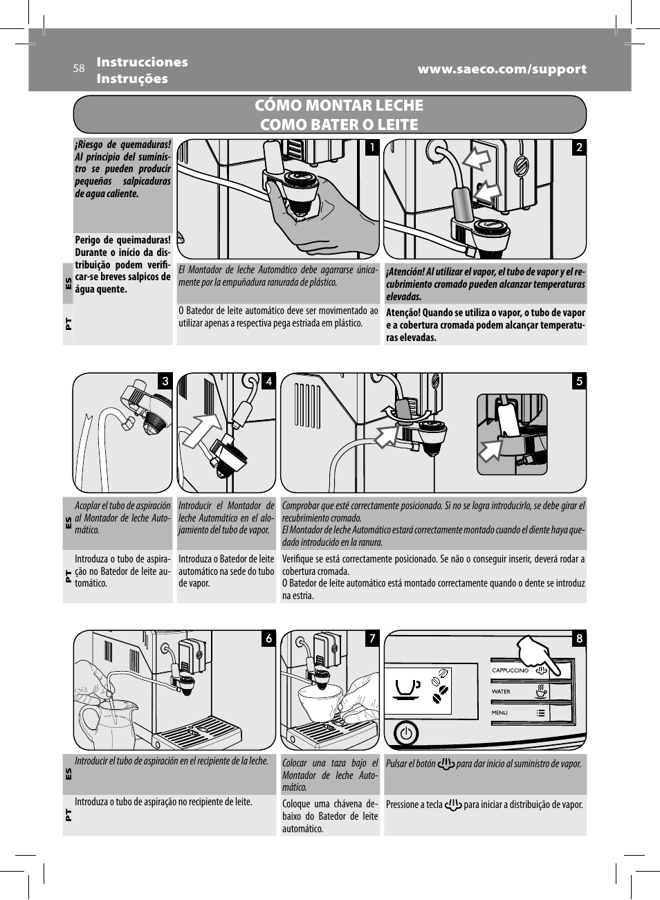 Cómo montar leche como bater o leite | Philips Saeco Minuto Machine espresso Super Automatique User Manual | Page 58 / 72