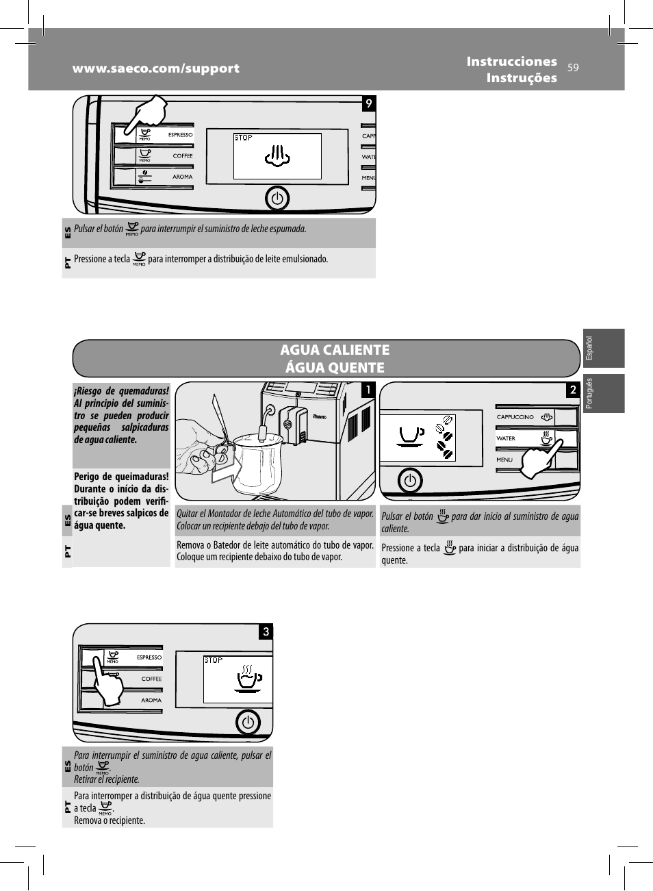 Agua caliente água quente | Philips Saeco Minuto Machine espresso Super Automatique User Manual | Page 59 / 72