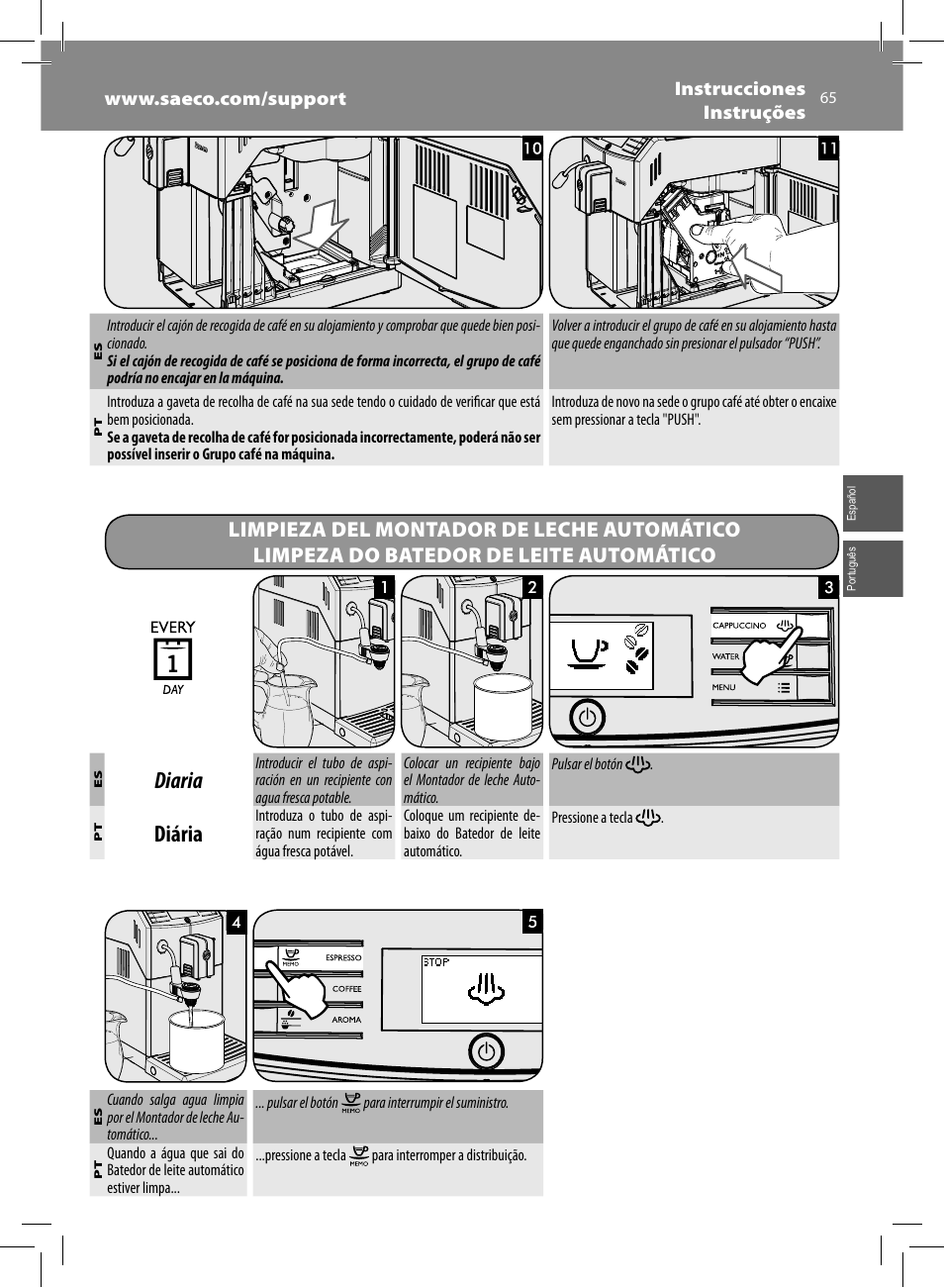 Diaria, Diária | Philips Saeco Minuto Machine espresso Super Automatique User Manual | Page 65 / 72