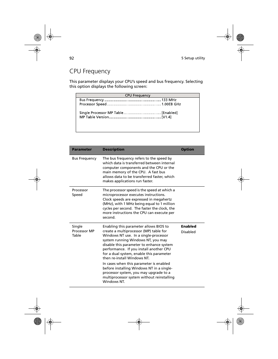 Cpu frequency | Acer Altos R500 User Manual | Page 102 / 142