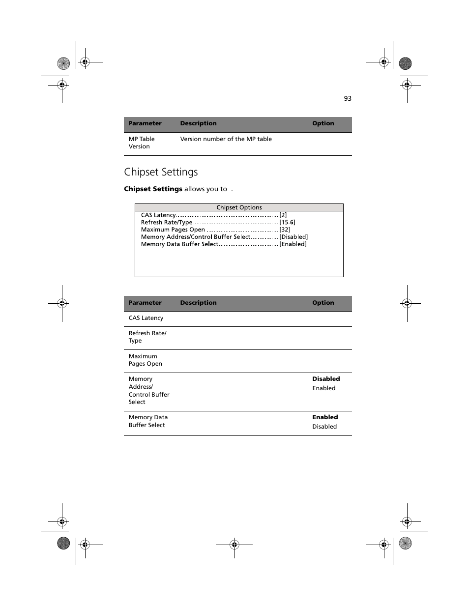 Chipset settings | Acer Altos R500 User Manual | Page 103 / 142