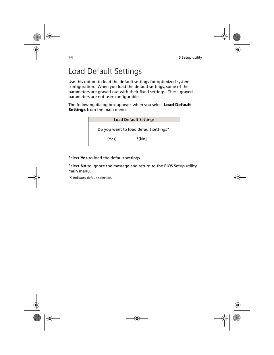 Load default settings | Acer Altos R500 User Manual | Page 104 / 142