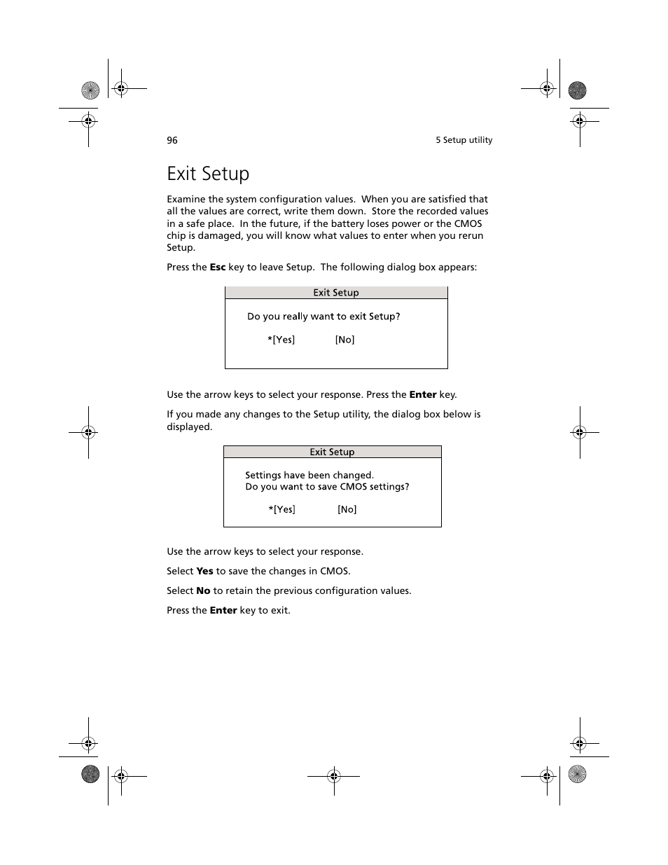 Exit setup | Acer Altos R500 User Manual | Page 106 / 142