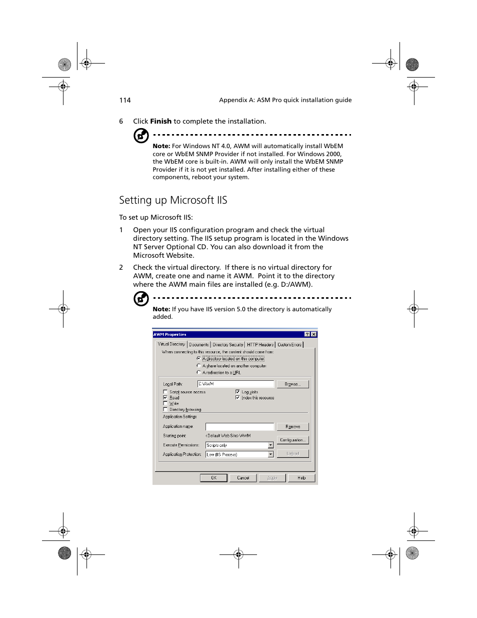 Setting up microsoft iis | Acer Altos R500 User Manual | Page 124 / 142