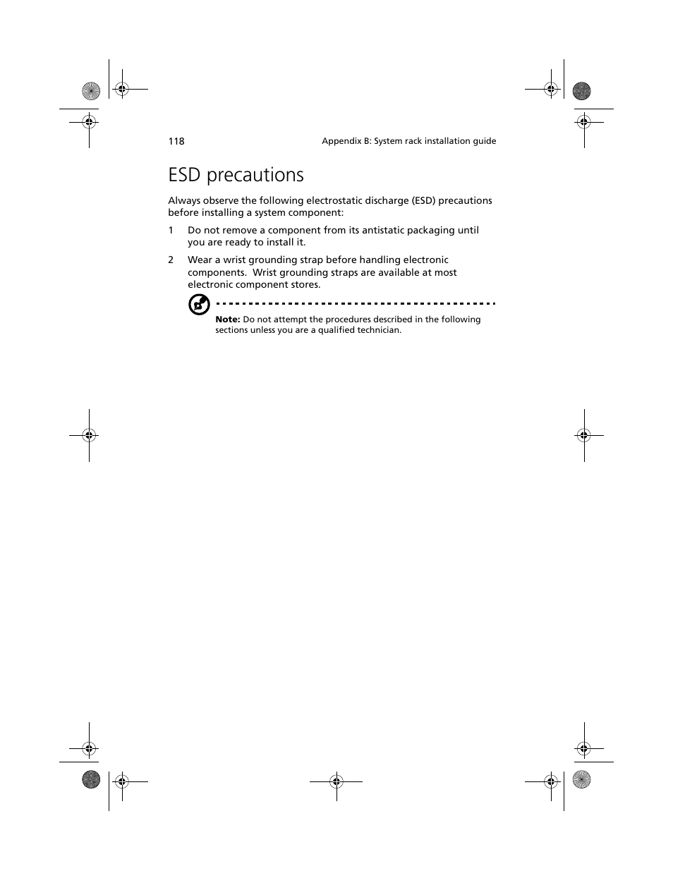 Esd precautions | Acer Altos R500 User Manual | Page 128 / 142