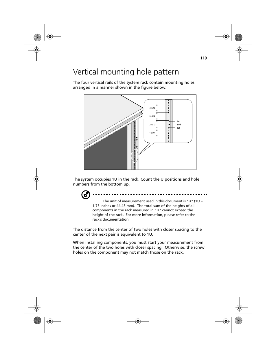 Vertical mounting hole pattern | Acer Altos R500 User Manual | Page 129 / 142