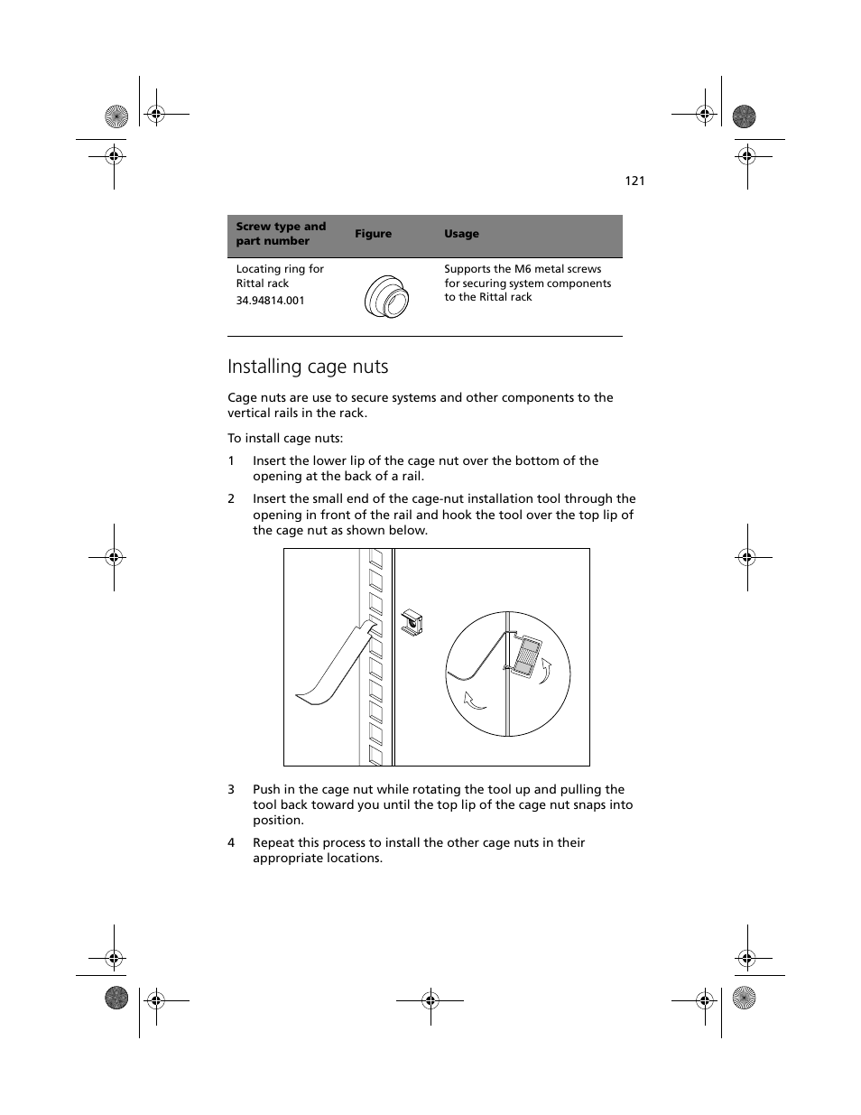 Installing cage nuts | Acer Altos R500 User Manual | Page 131 / 142