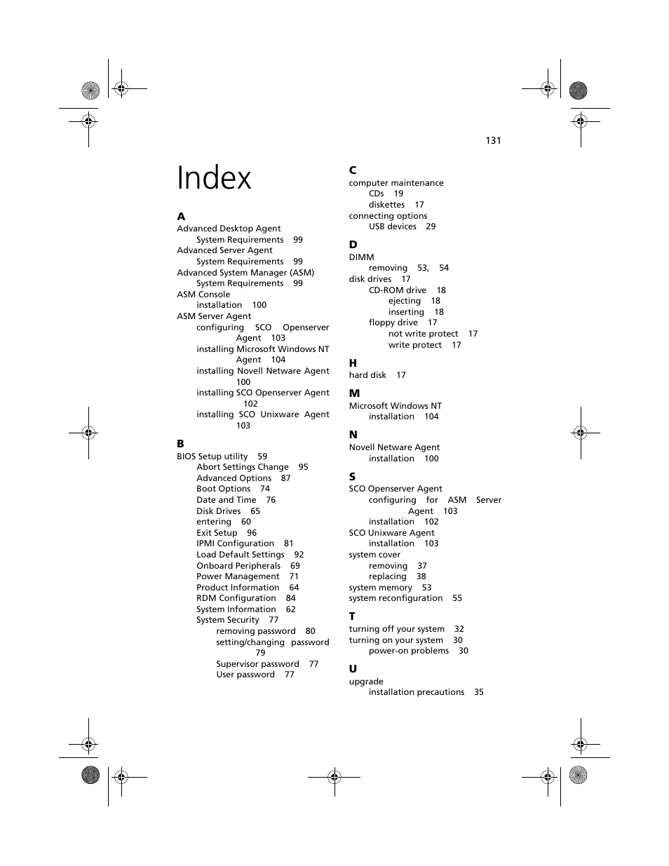 Index | Acer Altos R500 User Manual | Page 141 / 142