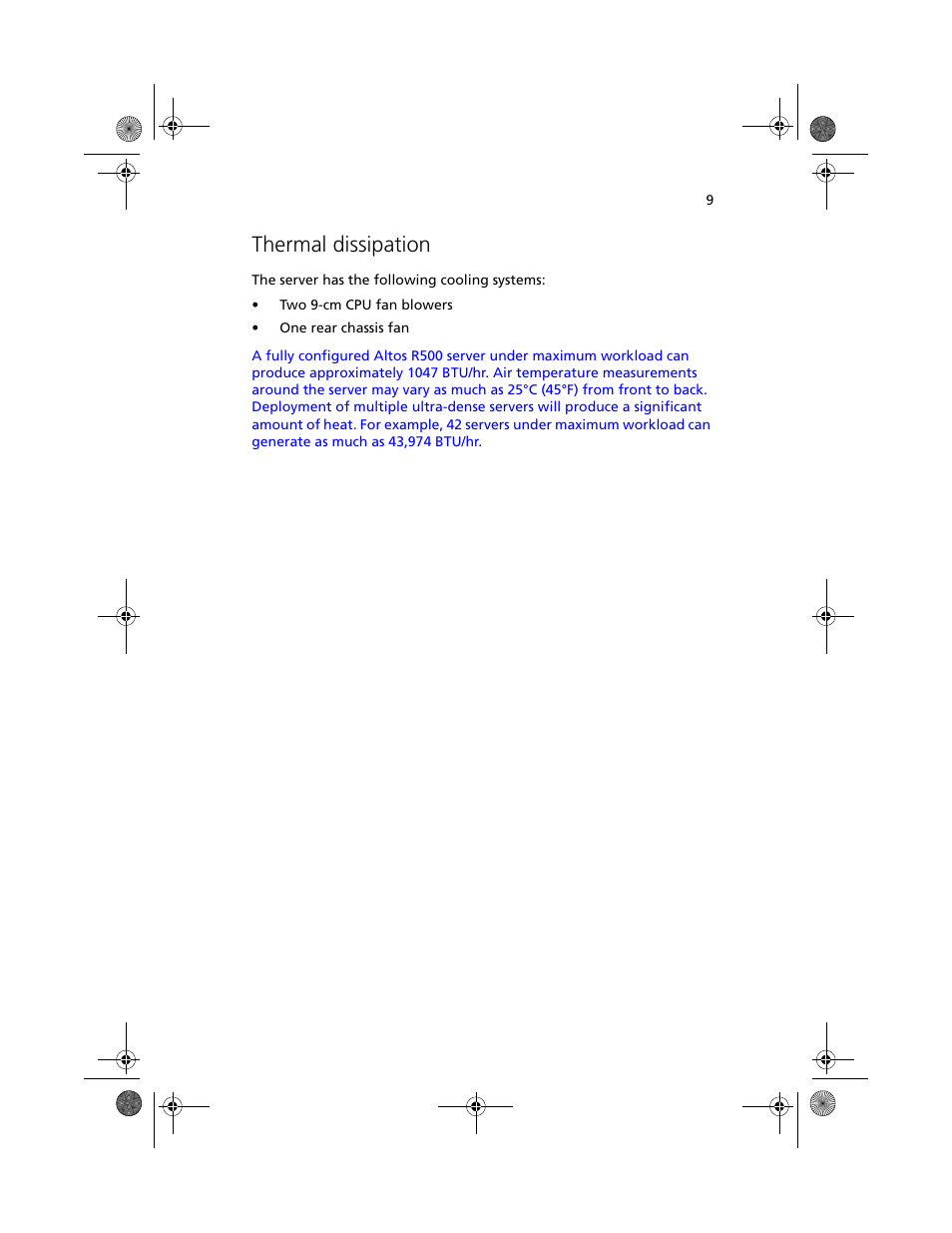 Thermal dissipation | Acer Altos R500 User Manual | Page 19 / 142