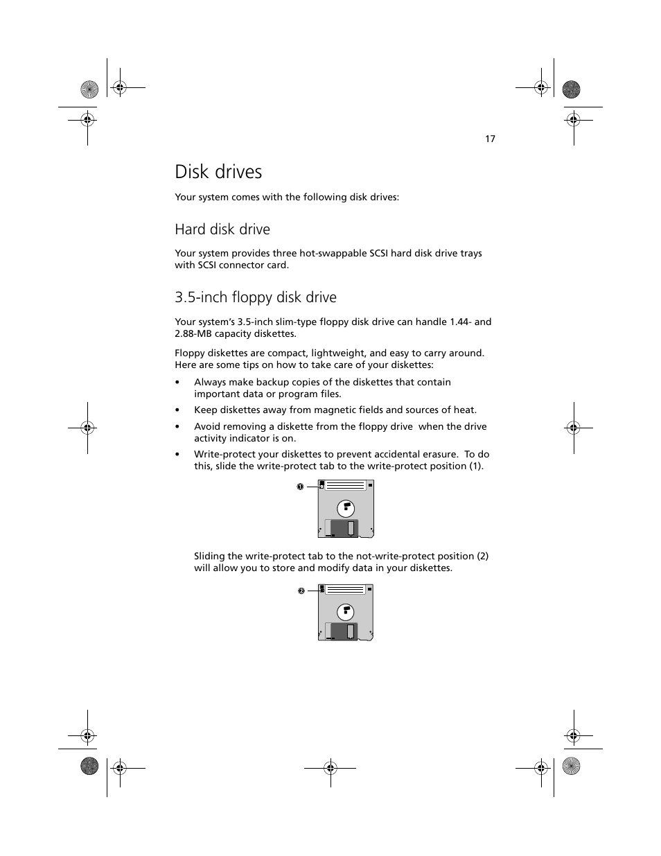 Disk drives, Hard disk drive, Inch floppy disk drive | Acer Altos R500 User Manual | Page 27 / 142