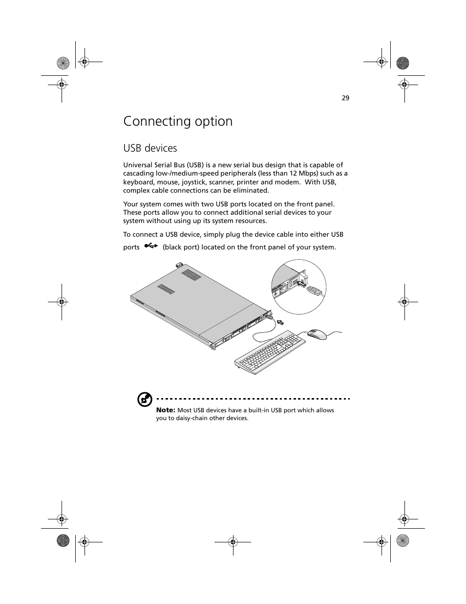 Connecting option, Usb devices | Acer Altos R500 User Manual | Page 39 / 142