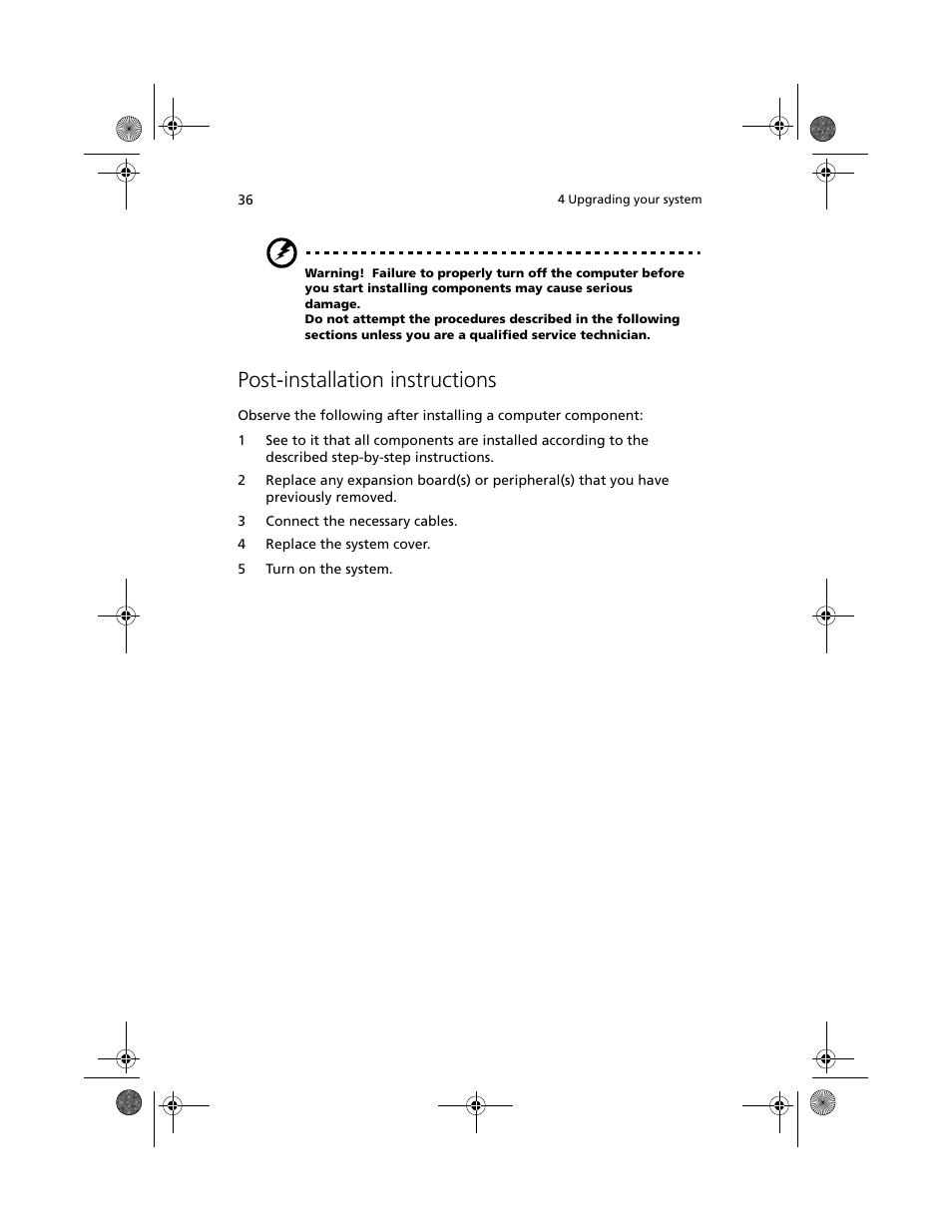 Post-installation instructions | Acer Altos R500 User Manual | Page 46 / 142