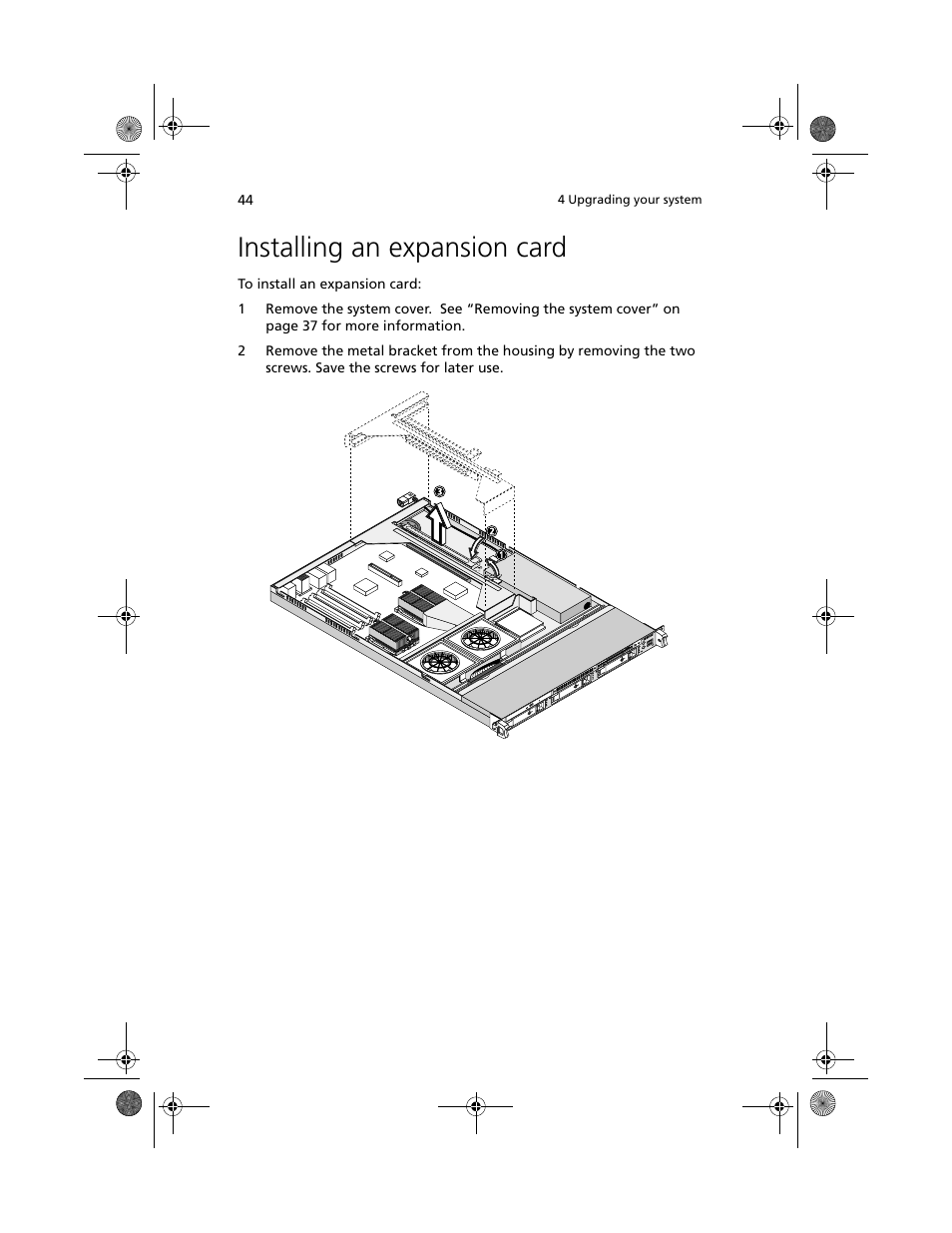 Installing an expansion card | Acer Altos R500 User Manual | Page 54 / 142