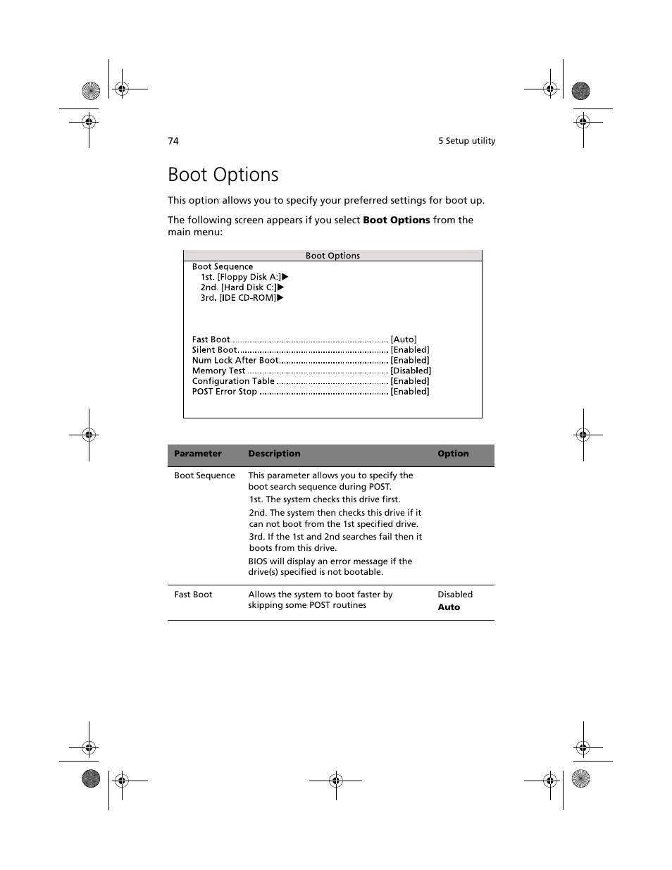 Boot options | Acer Altos R500 User Manual | Page 84 / 142