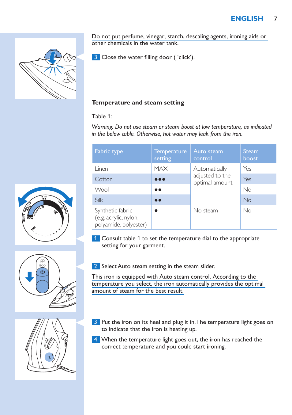 Philips Azur Performer Plus Fer vapeur User Manual | Page 7 / 37