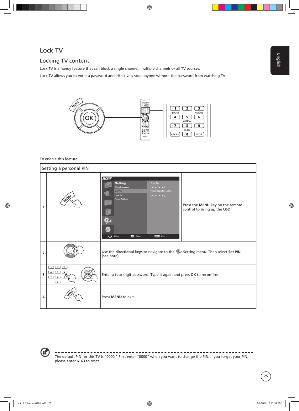 Lock tv, Locking tv content | Acer AT3705-MGW User Manual | Page 25 / 41