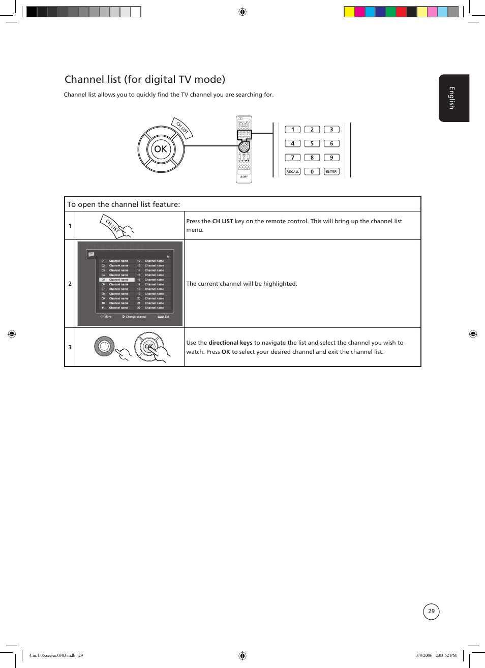 Channel list (for digital tv mode) | Acer AT3705-MGW User Manual | Page 29 / 41