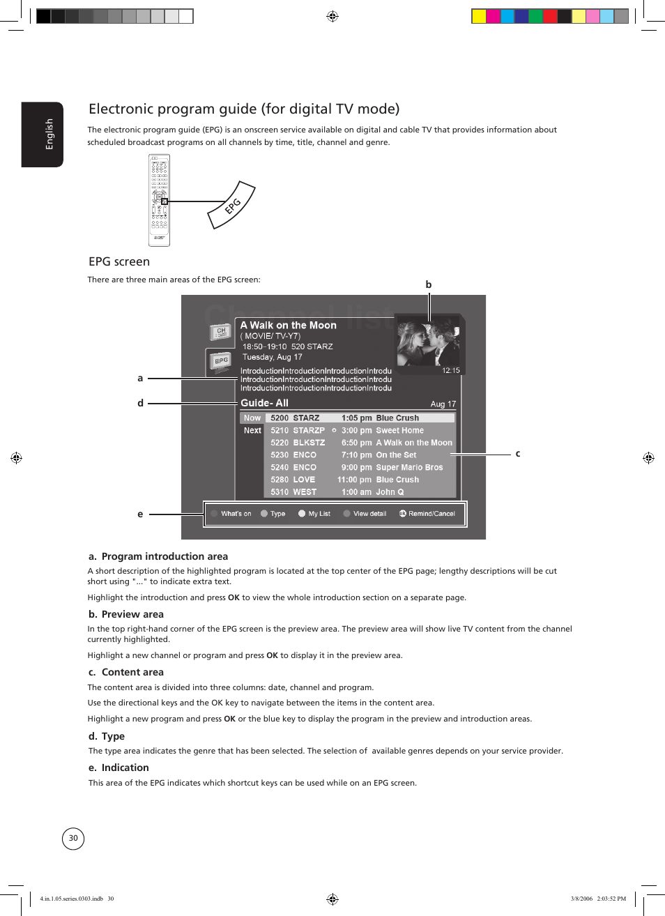 Electronic program guide (for digital tv mode), Epg screen | Acer AT3705-MGW User Manual | Page 30 / 41