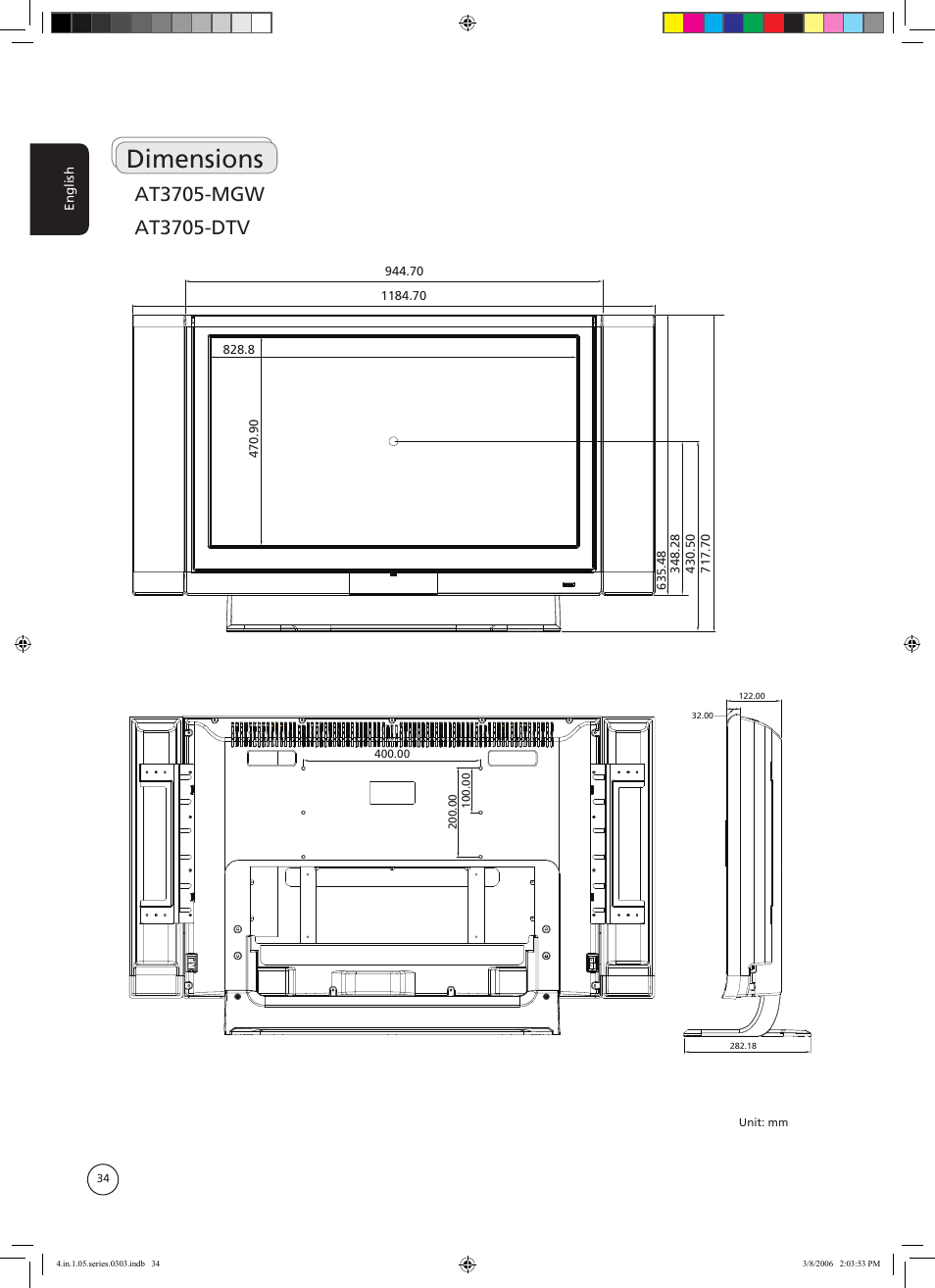 Dimensions | Acer AT3705-MGW User Manual | Page 34 / 41