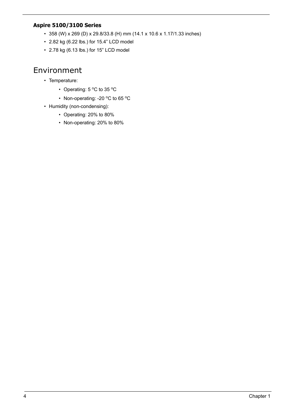 Environment | Acer 5210 User Manual | Page 13 / 113