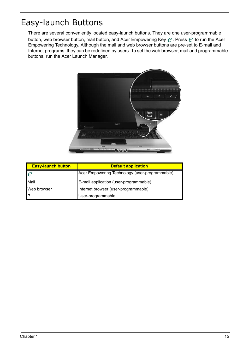 Easy-launch buttons | Acer 5210 User Manual | Page 24 / 113