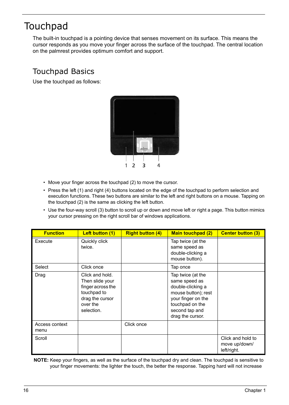 Touchpad, Touchpad basics | Acer 5210 User Manual | Page 25 / 113