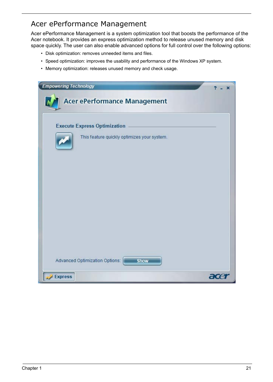 Acer eperformance management | Acer 5210 User Manual | Page 30 / 113