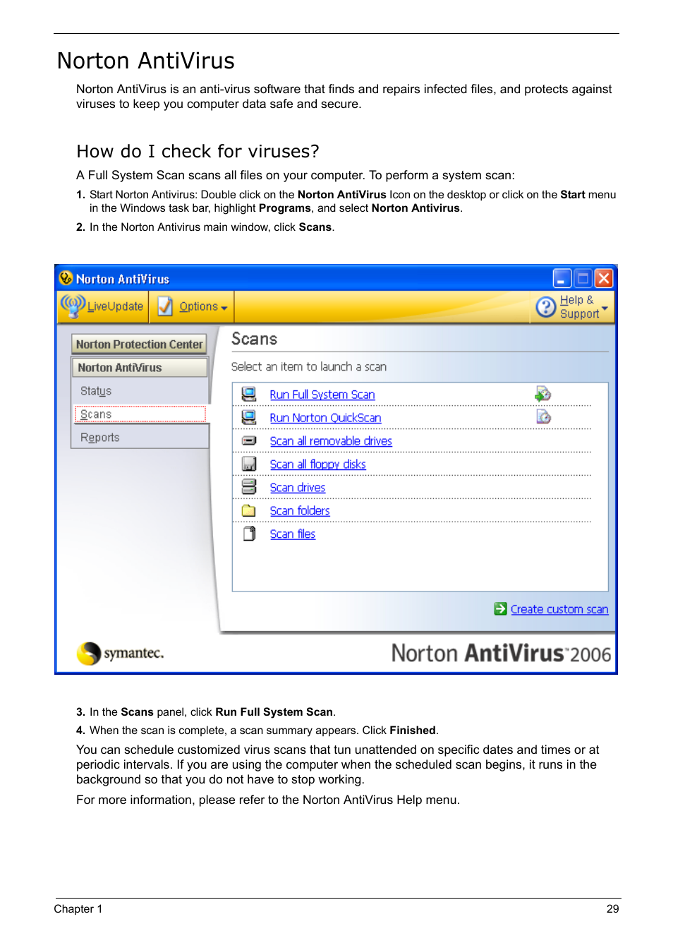 Norton antivirus, How do i check for viruses | Acer 5210 User Manual | Page 38 / 113