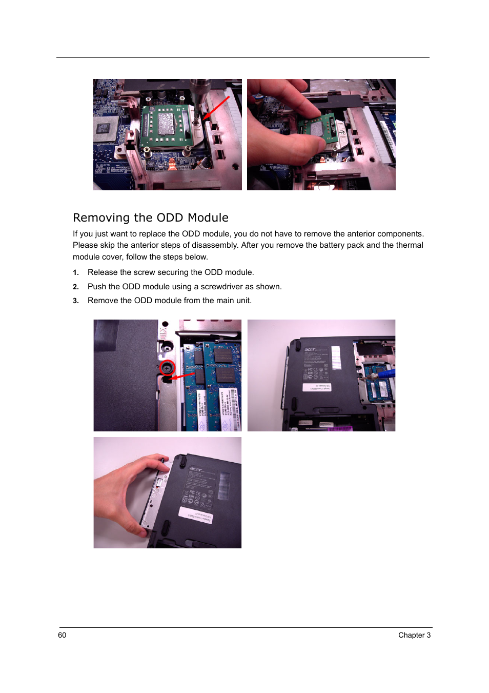 Removing the odd module | Acer 5210 User Manual | Page 69 / 113