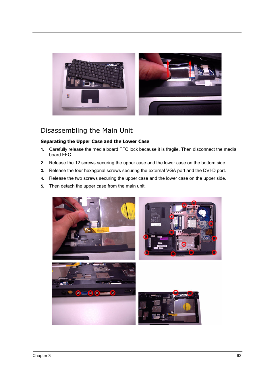 Disassembling the main unit | Acer 5210 User Manual | Page 72 / 113