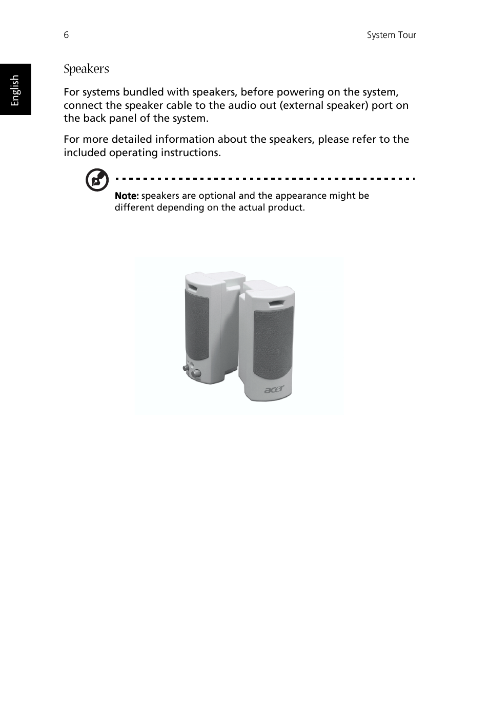 Speakers | Acer Aspire T100 User Manual | Page 12 / 30