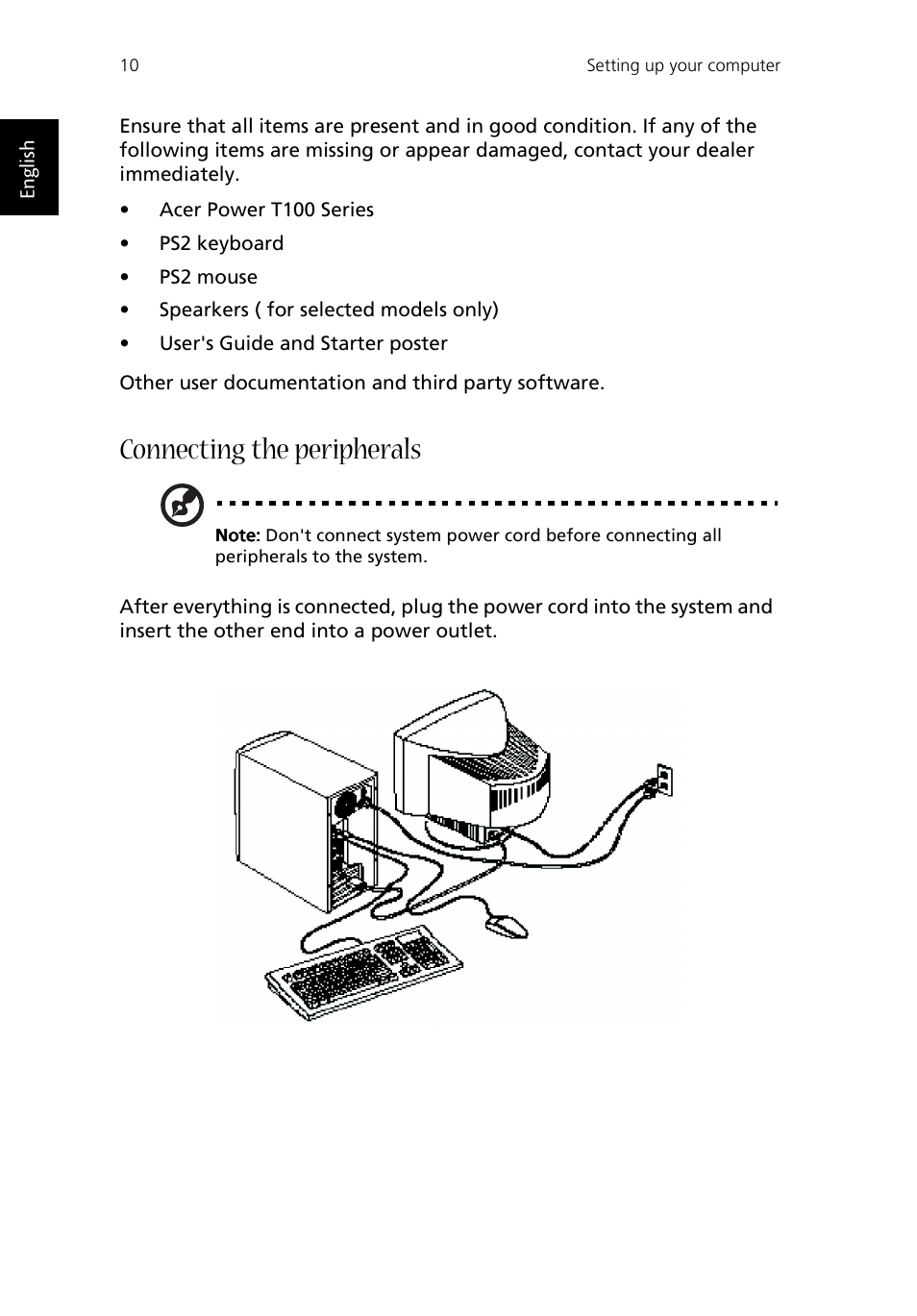 Connecting the peripherals | Acer Aspire T100 User Manual | Page 16 / 30