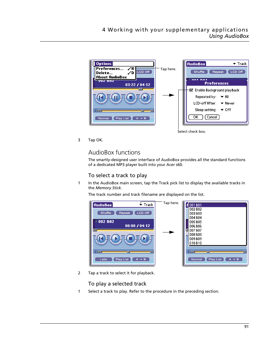 Audiobox functions | Acer s60 User Manual | Page 103 / 296