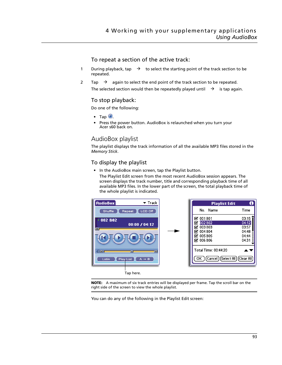 Audiobox playlist | Acer s60 User Manual | Page 105 / 296
