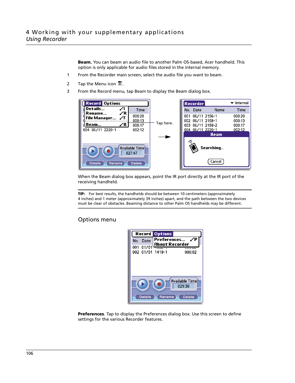 Options menu | Acer s60 User Manual | Page 118 / 296