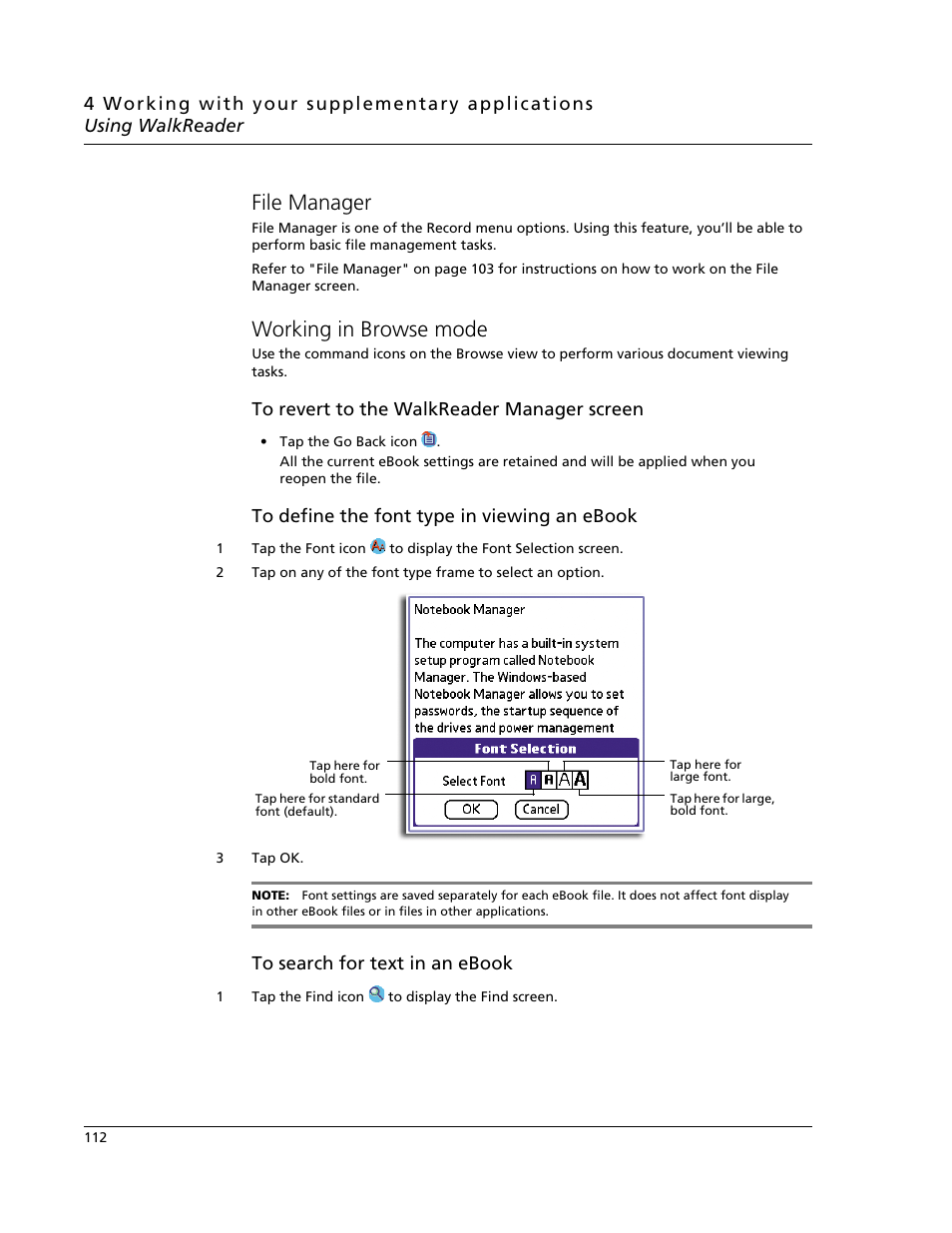 File manager, Working in browse mode, File manager working in browse mode | Acer s60 User Manual | Page 124 / 296