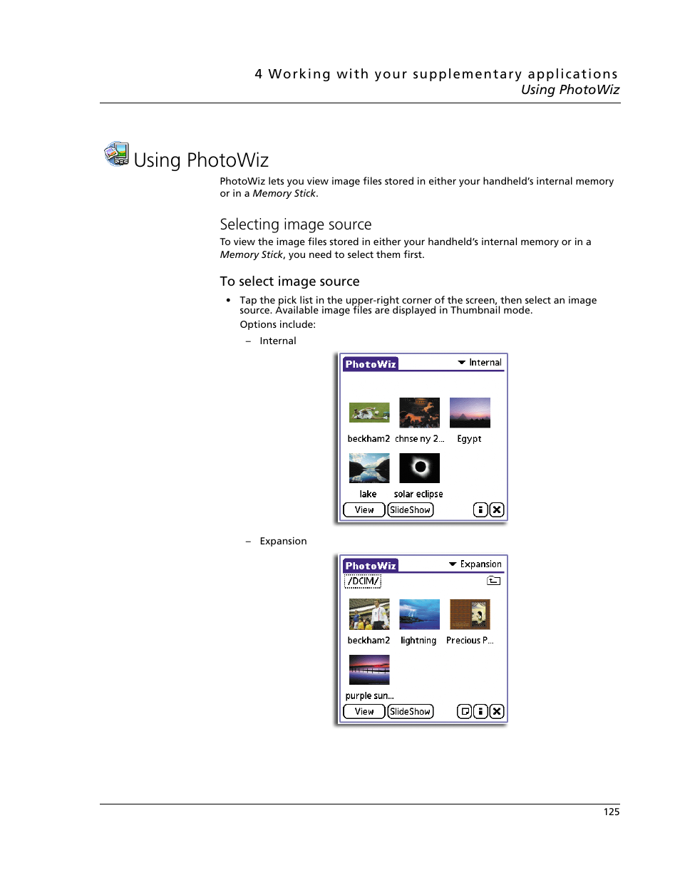 Using photowiz, Selecting image source | Acer s60 User Manual | Page 137 / 296