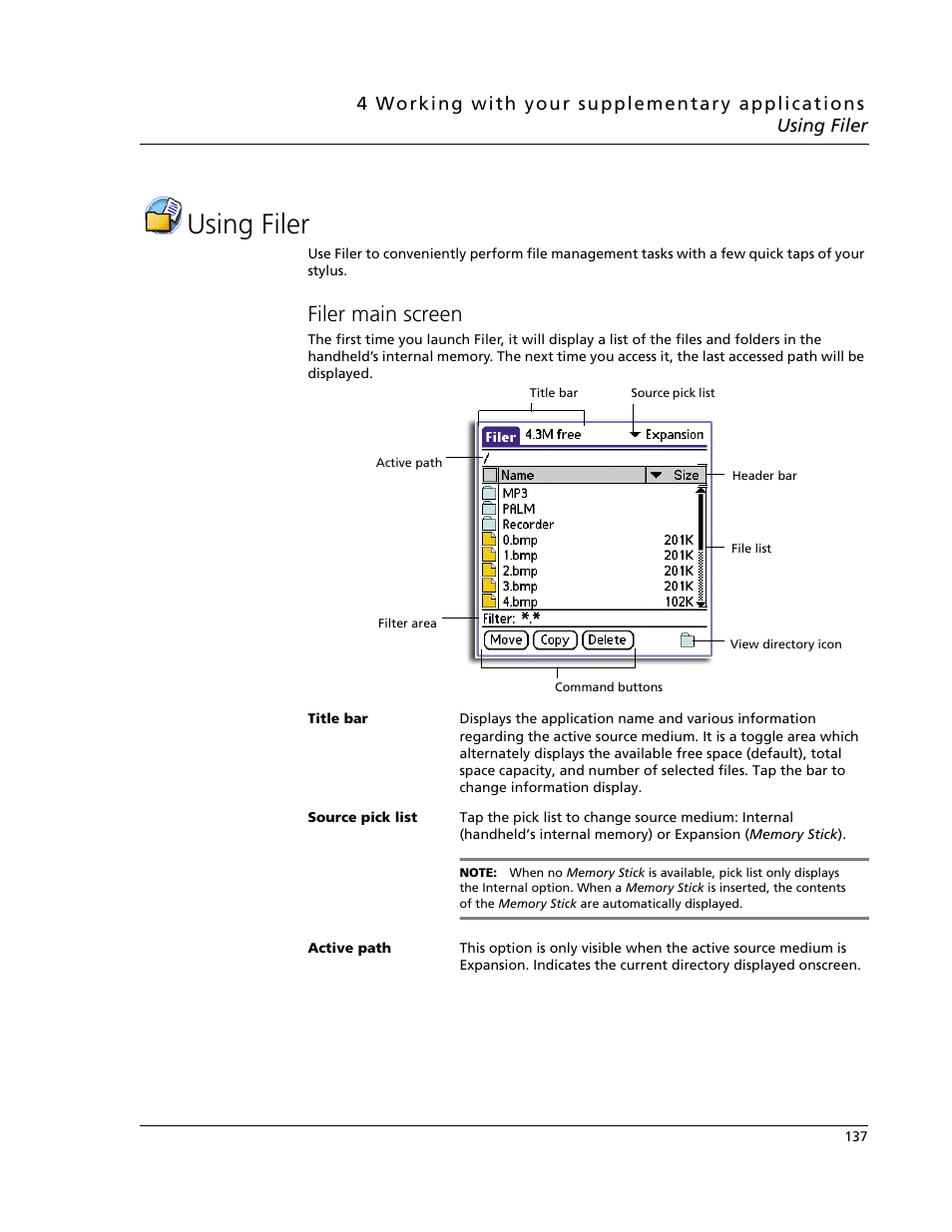 Using filer, Filer main screen | Acer s60 User Manual | Page 149 / 296