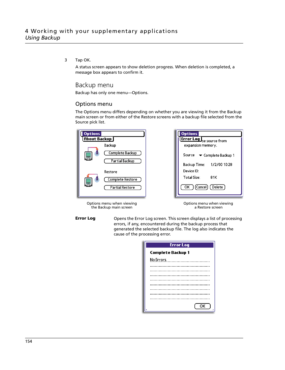 Backup menu, Options menu | Acer s60 User Manual | Page 166 / 296