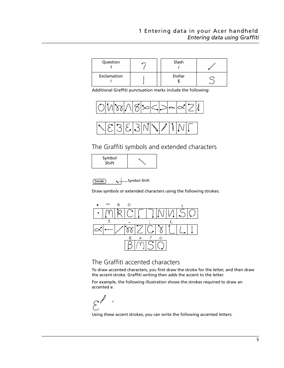 The graffiti symbols and extended characters, The graffiti accented characters | Acer s60 User Manual | Page 17 / 296