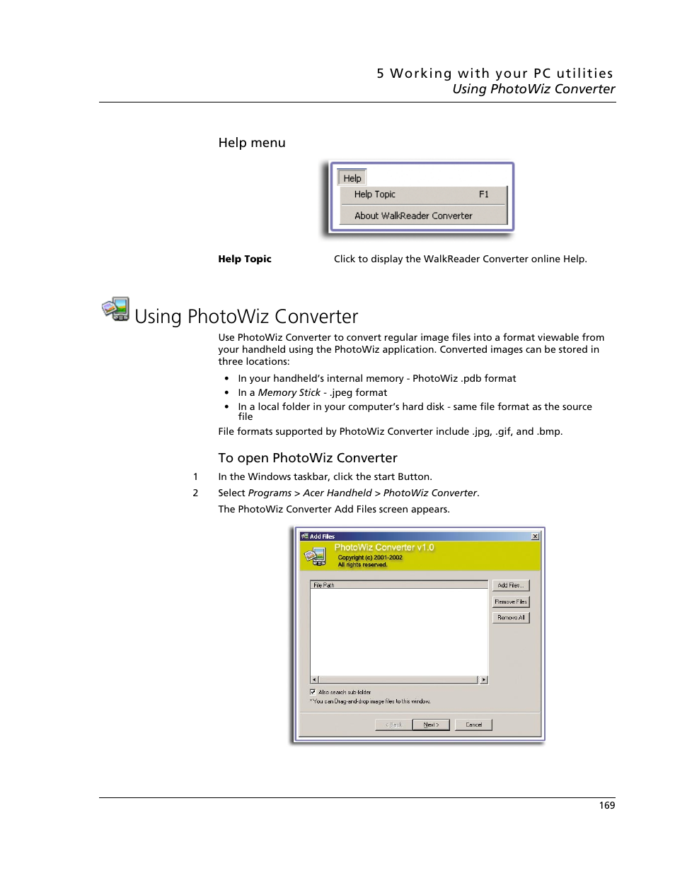 Using photowiz converter | Acer s60 User Manual | Page 181 / 296