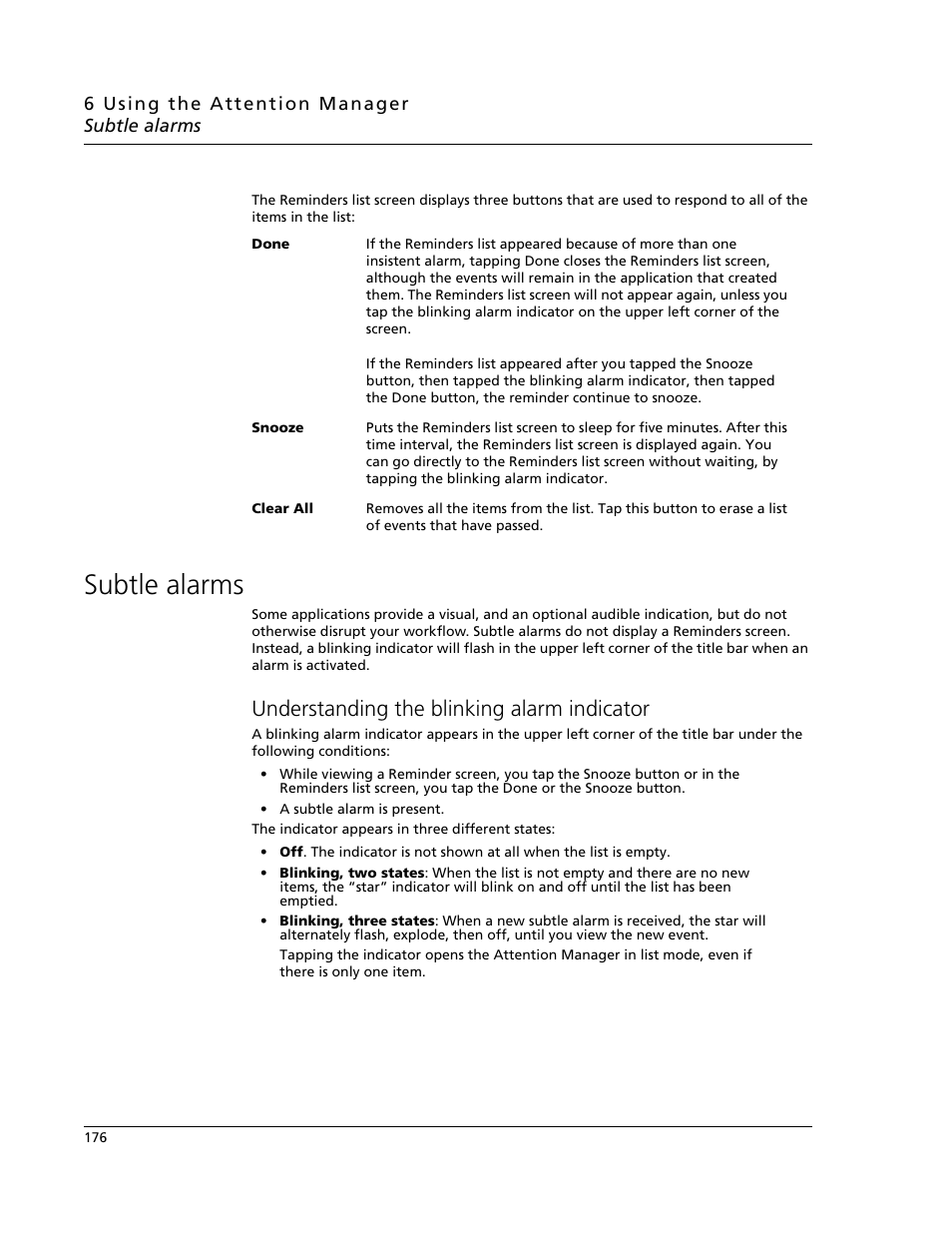 Subtle alarms, Understanding the blinking alarm indicator | Acer s60 User Manual | Page 188 / 296