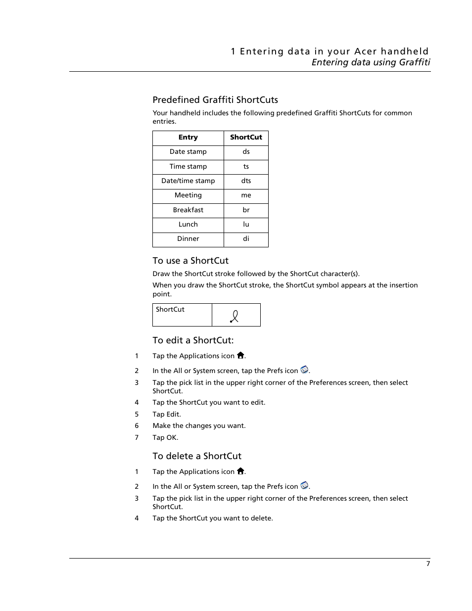 Predefined graffiti shortcuts | Acer s60 User Manual | Page 19 / 296