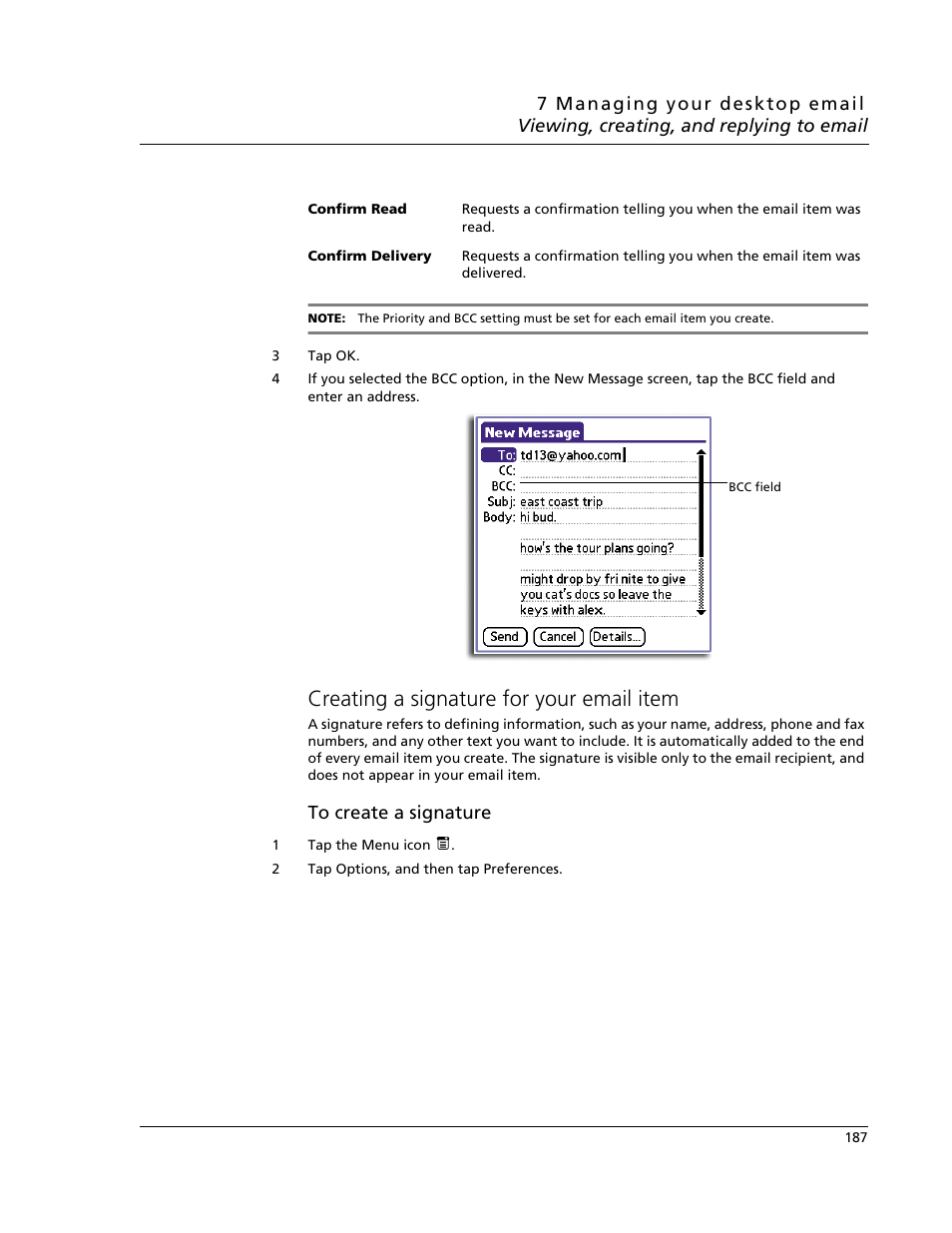 Creating a signature for your email item | Acer s60 User Manual | Page 199 / 296