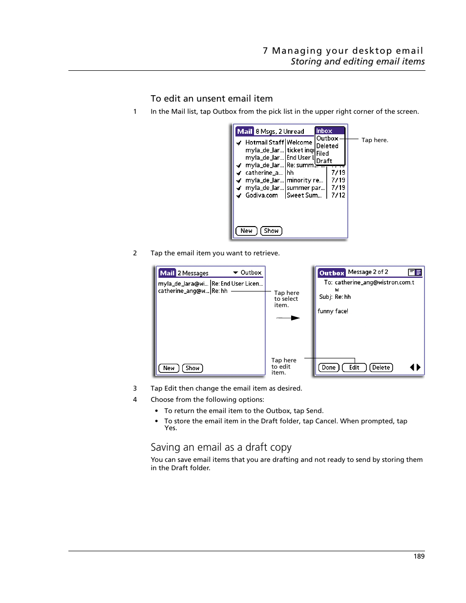 Saving an email as a draft copy | Acer s60 User Manual | Page 201 / 296